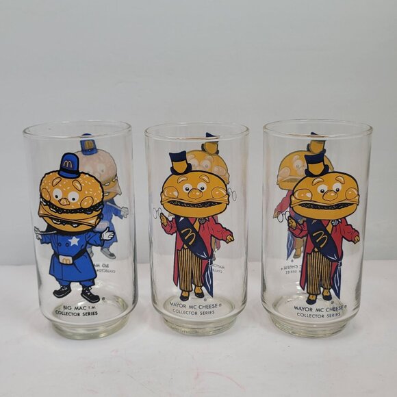 VTG McDonalds Big Mac & Mayor McCheese 1977 Collector Series Glasses Set Of 3 - Picture 2 of 6